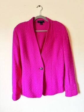 St. John Hot Pink Bouclé Single-Button Blazer